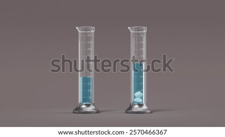 Measuring volume. Process to measure volume of uneven object by displacement.