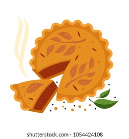 Meat Pie, Roll, Quiche Flat Full Color Illustration. Hot, Fresh, Tasty And Organic. Bakery Shop Web Graphics, Advertisements, Brochures, Business Templates. Illustration On A White Background.