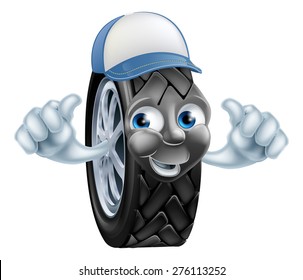 Mechanic Cartoon Tire Giving A Double Thumbs Up Gesture