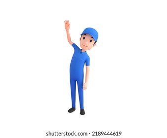 Mechanic Character Raising Right Hand In 3d Rendering.