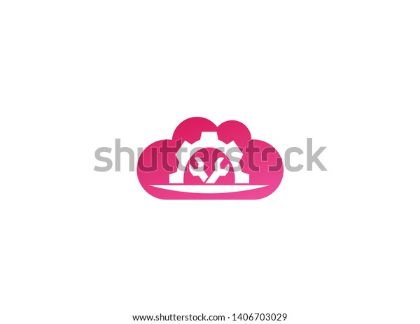 Mechanic gear tools in and pignion for logo\
design illustration, in a cloud shape\
icon
