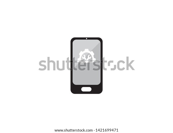 Mechanic gear tools in and pignion\
for logo design illustration, in a smartphone shape\
icon