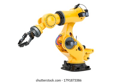 Mechanical Arm, Robotic. 3D Rendering Isolated On White Background