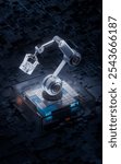 Mechanical arm with technological circuit background, 3d rendering. 3D illustration.