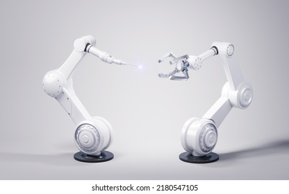 Mechanical arm with white background, 3d rendering. Computer digital drawing.