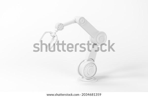 Mechanical arm with white background, 3d\
rendering. Computer digital\
drawing.