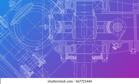 Mechanical Engineering drawing. Engineering Drawing Background. Raster version.