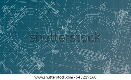 Mechanical Engineering drawing. Engineering Drawing Background. Raster version.