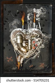 A mechanical heart has a lovesickness, 3D Illustration