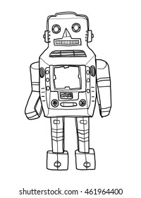 Mechanical Robot VintageToy Hand Drawn Cute Line Art Illustration