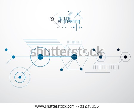 Mechanical scheme, engineering drawing with circles and geometric parts of mechanism. Technical plan can be used in web design and as wallpaper or background. 