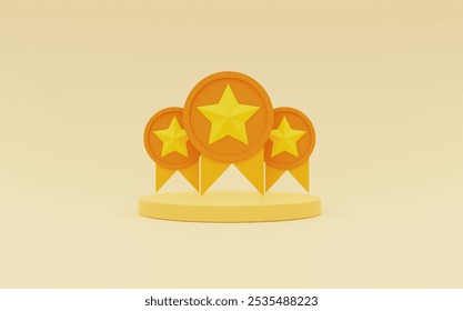 Medal with star and ribbon minimalist cartoon style Premium quality Quality Assurance Symbol. 3d Illustration - Powered by Shutterstock