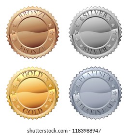 A medals icon set with platinum, gold, silver and bronze badges