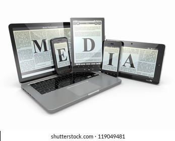 Media. Laptop, phone and tablet pc. Electronic devices. 3d