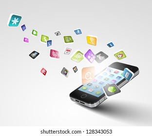 Media Technology Illustration With Mobile Phone And Icons