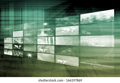 Media Telecommunications Concept With Video Wall Art