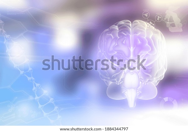Medical 3D illustration -\
human brain, neurosurgery research concept - very detailed hi-tech\
background