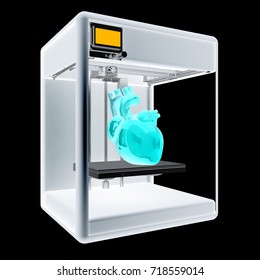 Medical 3d printer for duplication of human organs. 3D Bio-printer. 3d illustration. On a black background