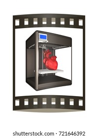 Medical 3d printer for duplication of human organs. 3D Bio-printer. 3d illustration. Film strip