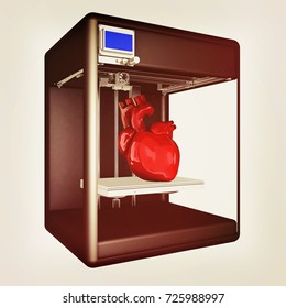 Medical 3d printer for duplication of human organs. 3D Bio-printer. 3d illustration. Vintage style