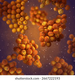 Medical background, Staphylococcus aureus, a type of spherical gram-positive bacteria, causes a disease of the skin, mucous membranes of the upper respiratory tract, 3d rendering