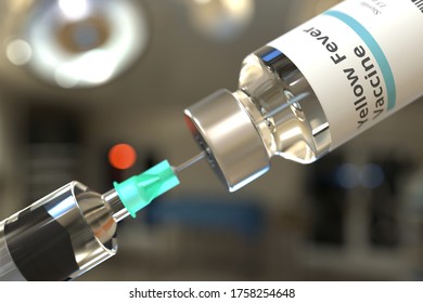 Medical Bottle With Yellow Fever Vaccine And Syringe, 3D Rendering