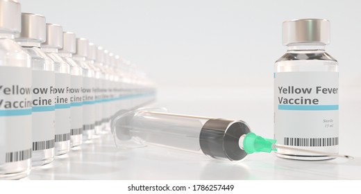 Medical Bottles With Yellow Fever Vaccine And Syringe, 3D Rendering