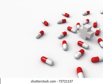 medical capsules and a cross