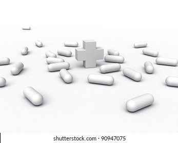 medical capsules and a cross