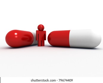 medical capsules and a man