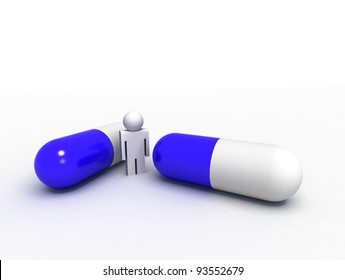 medical capsules and a man
