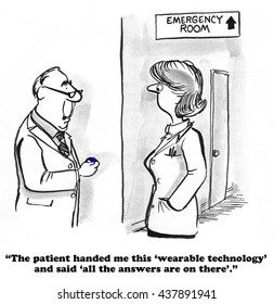 Medical Cartoon About Wearable Technology.