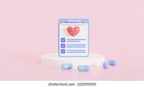 medical check-up clipboard  checklist, cardiovascular disease prevention test, heart diagnostic, electrocardiography service, undergo ECG procedure, 3D illustration - Powered by Shutterstock