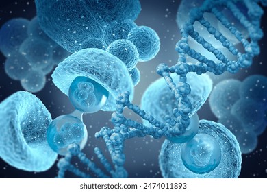 Medical concept background, Cell division is the process of formation of two or more daughter cells from a parent cell, 3D rendering - Powered by Shutterstock