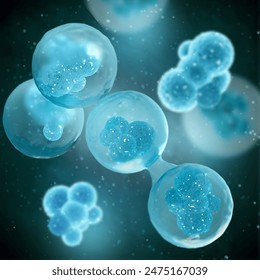 Medical concept background, Cell division is the process of formation of two or more daughter cells from a parent cell, 3D rendering - Powered by Shutterstock