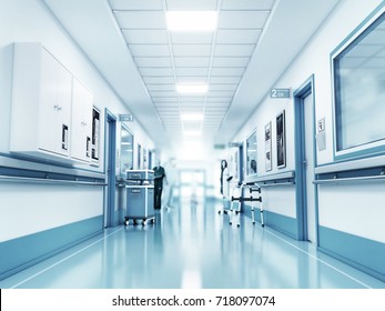 Medical concept. Hospital corridor with rooms. 3d illustration