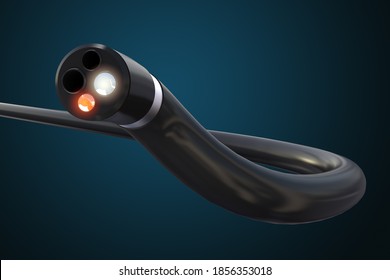 Medical device to check the condition of the intestines and detect gastrointestinal diseases. Colonoscopy and gastroscopy medical diagnosis. 3d illustration