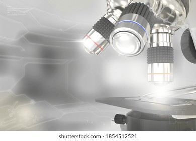 Medical Discovery Concept, Laboratory Modern Scientific Microscope On Colorful Overlay Background - Medical 3D Illustration