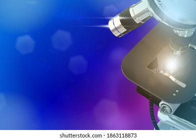 Medical Discovery Concept, Object 3D Illustration -  Laboratory Hi-tech Scientific Microscope With Flare On Selective Focus Background