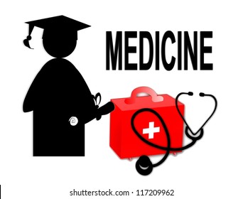 Medical doctor MD / school graduate / stethoscope and first aid kit - illustration / icon isolated on white background