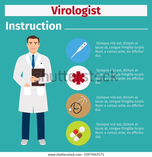 Medical equipment instruction manuals with\
icons for virologist.\
illustration