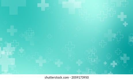 Medical Green Blue Cross Pattern Background. Abstract Healthcare Technology And Science Concept.