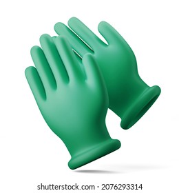 Medical Green Rubber Latex Surgeon Hand Gloves For Surgical Operation 3d Illustration Rendering 3d Icon Concept Symbol Isolated