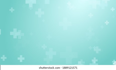 Medical Health Blue Green Cross Pattern Background. Abstract Healthcare Technology And Science Concept.