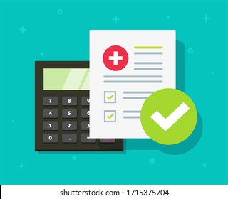 Medical Health Care Insurance Form Calculator Or Medicare Healthcare Document Risk Claim Coverage Check List Flat Cartoon, Pharmacy Life Allowance Policy Or Financial Tax Expenses Concept Image