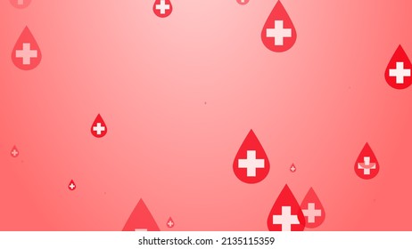 Medical Health Cross White On Red Blood Drop Pattern Background. Abstract Healthcare For World Blood Donor Day.