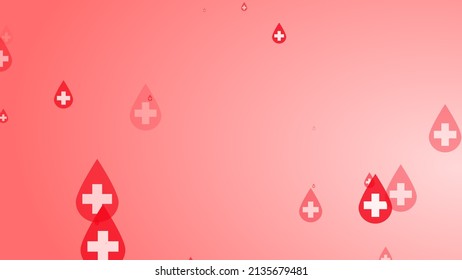 Medical Health Cross White On Red Blood Drop Pattern Background. Abstract Healthcare For World Blood Donor Day.