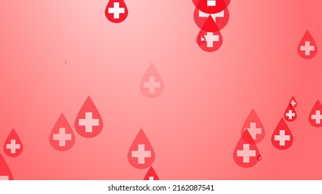 Medical Health Cross White On Red Blood Drop Pattern Background. Abstract Healthcare For World Blood Donor Day.