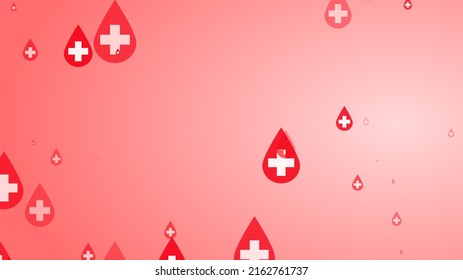 Medical Health Cross White On Red Blood Drop Pattern Background. Abstract Healthcare For World Blood Donor Day.