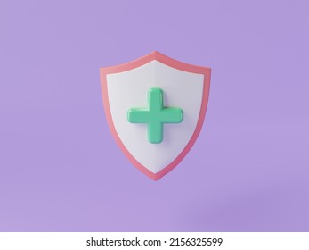 Medical Health Protection Shield With Cross. Medical Guard Shield Insurance. Safety Badge Steel. Privacy Metal Banner Shield.immune System Shield.Health Care Concept. 3d Icon Rendering Illustration